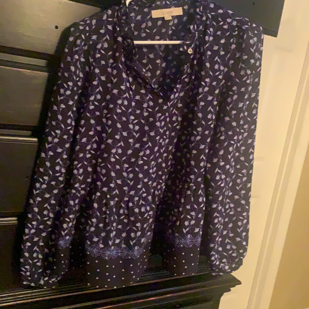 Loft xs navy floral blouse.